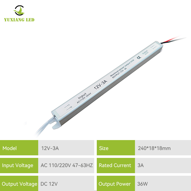 12V 3A 36W bạc Siêu hẹp siêu mỏng Bộ nguồn Led siêu mỏng