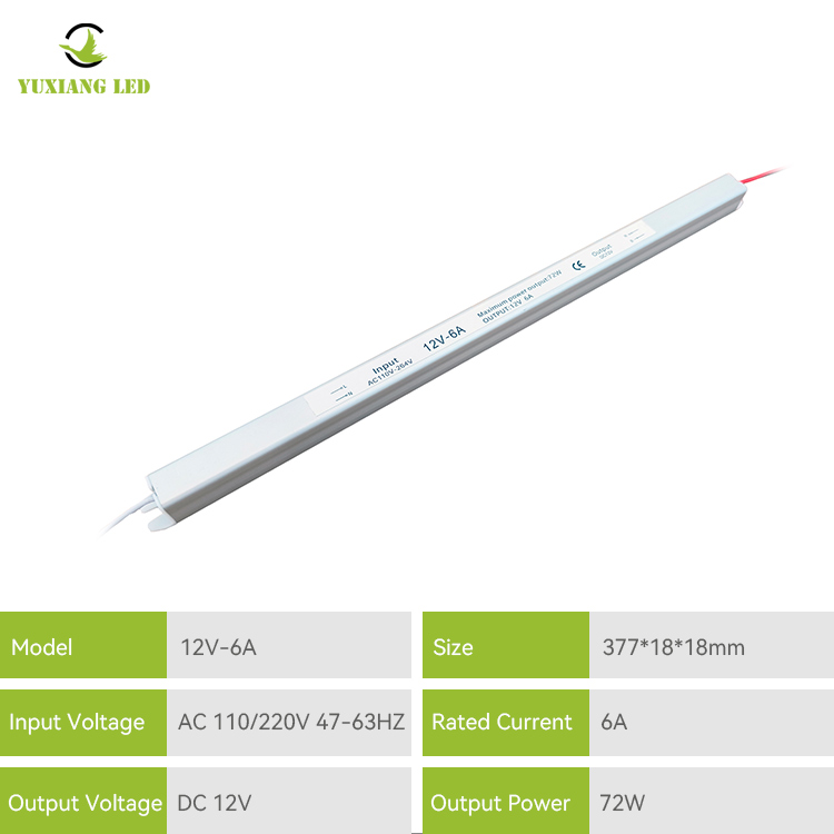 12V 6A 60W bạc Siêu hẹp siêu mỏng Bộ nguồn Led siêu mỏng